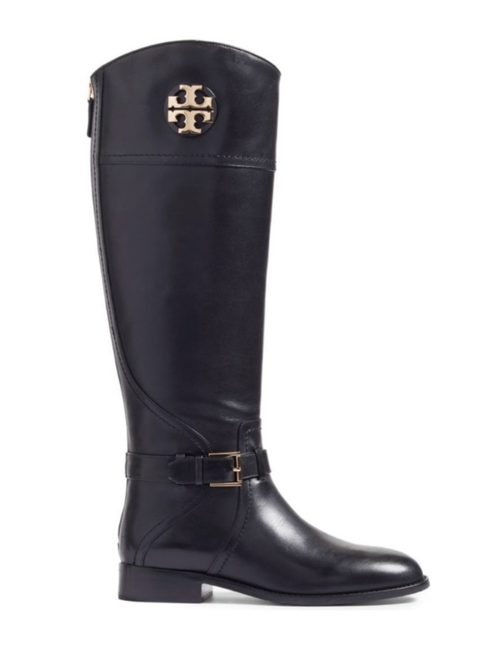 Tory Burch Black Leather Over-the-Knee Riding Boots with Gold Logo
